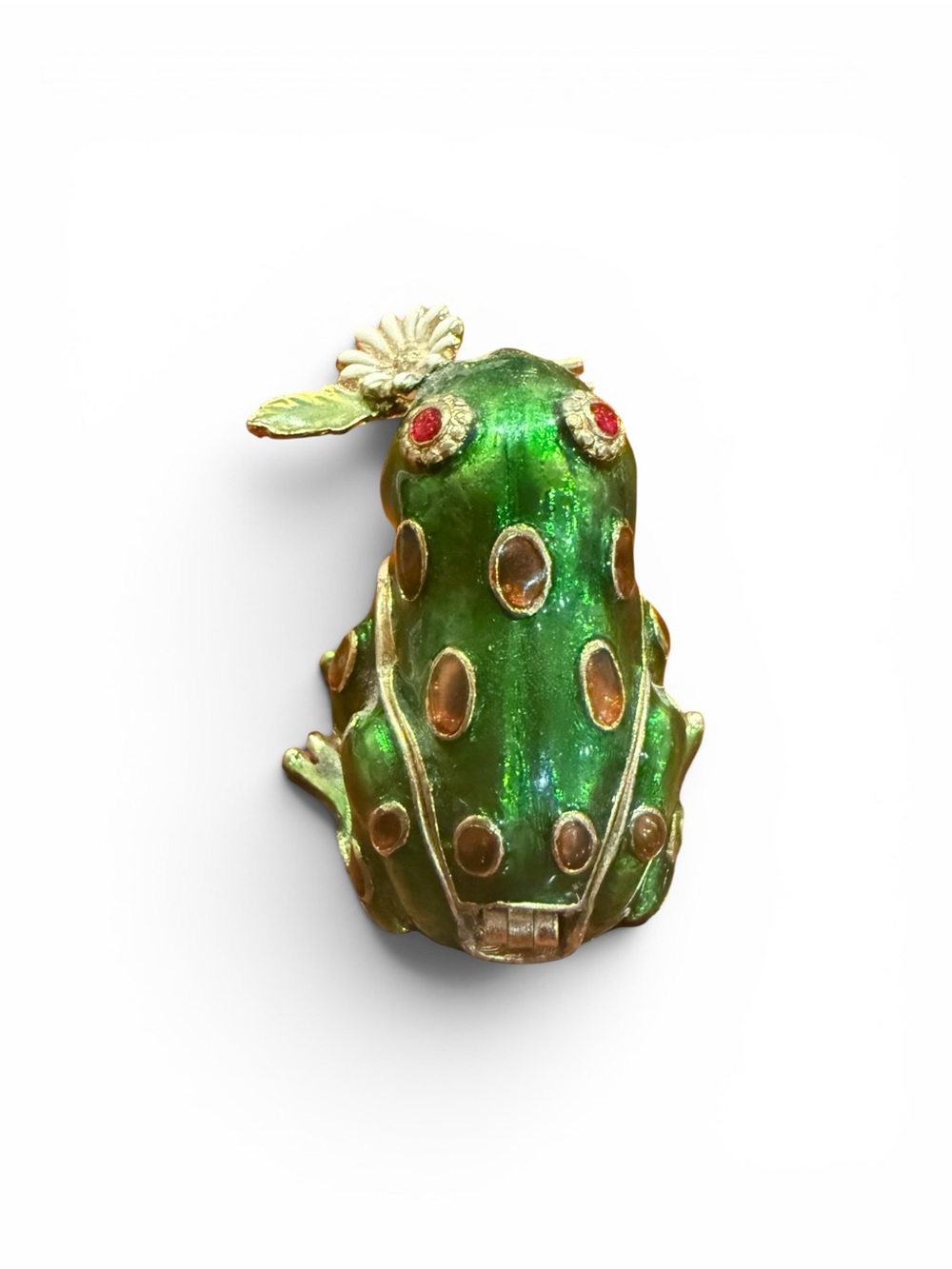 Vintage Frog Trinket Box Green Enamel  Frog Figurine - Picture 2 of 6